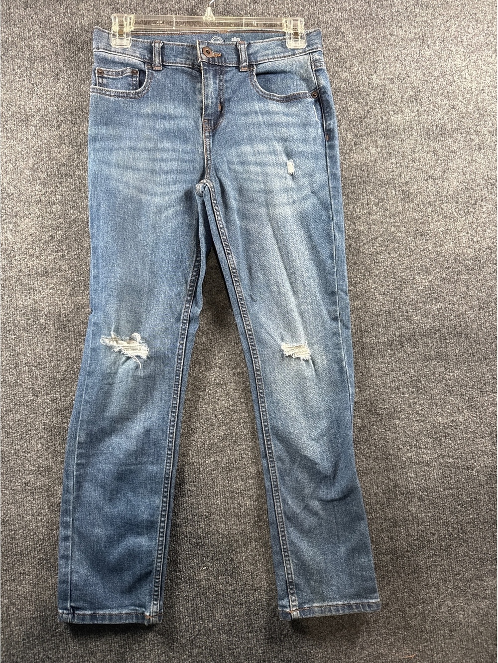 Wonder Nation Girls Slim Jeans Size 12 Blue Distressed Ripped Denim